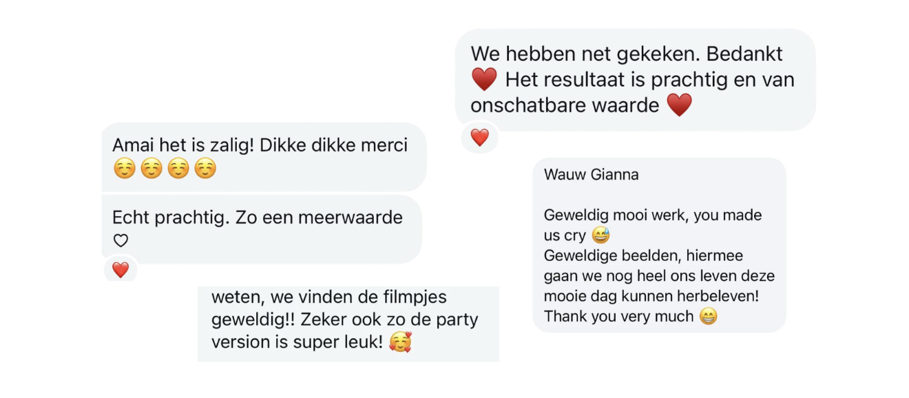 Berichten van bruidsparen aan Studio G